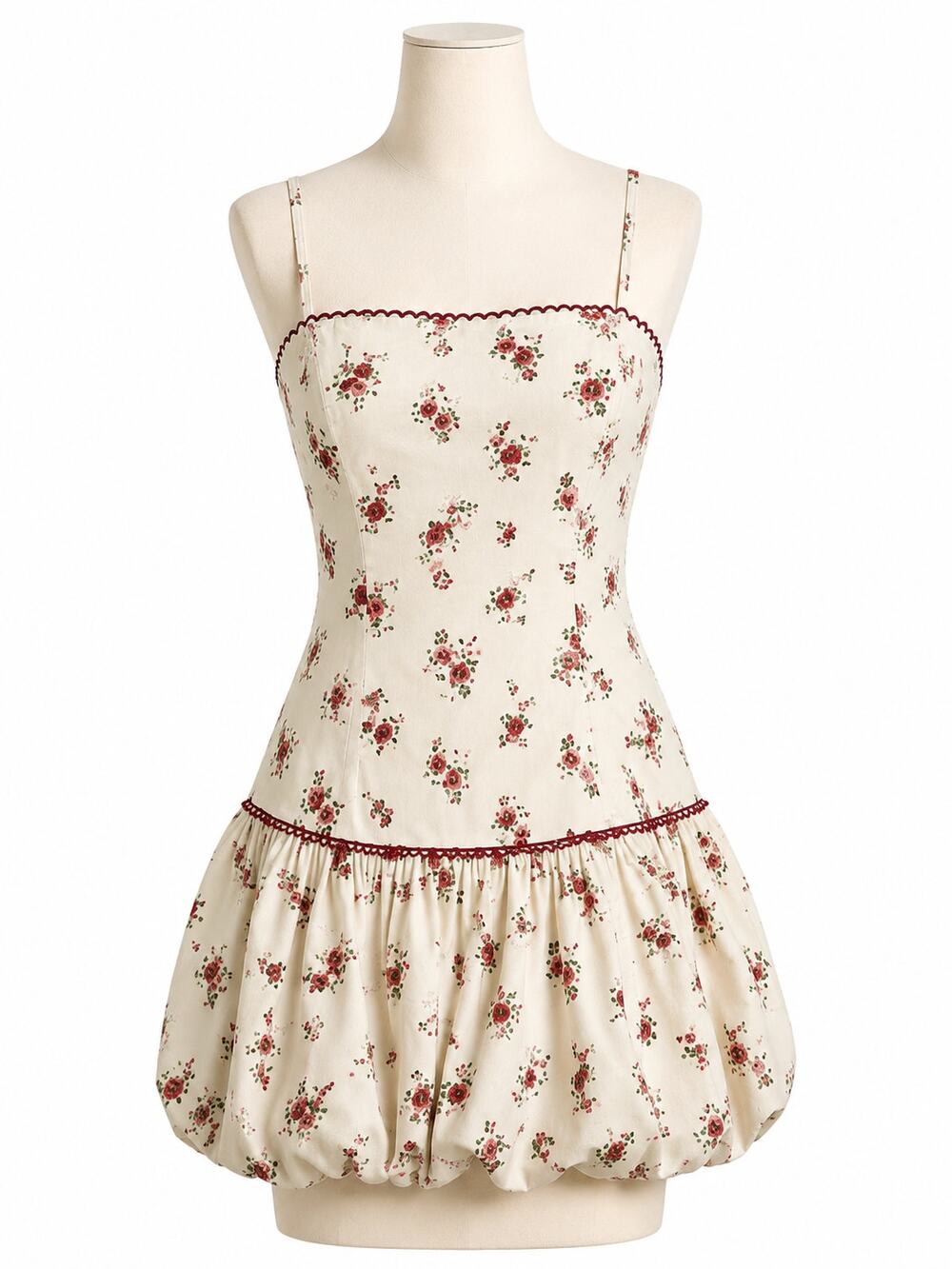 Thirty/Thirty Floral Bubble Hem Cream Rose Print Sundress - Size M